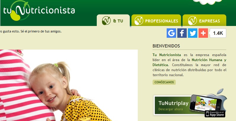 Captura de pantalla de la web Tu Nutricionista